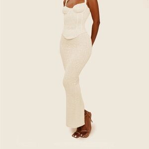 The Cinched Lace Maxi Set in off white